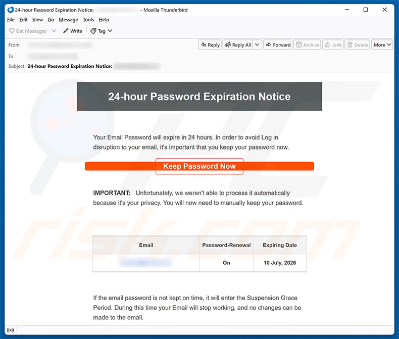 24-Hour Password Expiration Notice email spam campaign