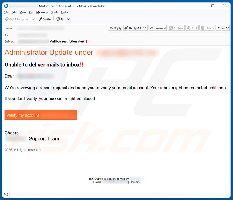 Administrator Update Email Scam email spam campaign