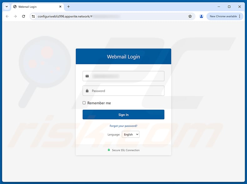 Administrator Update Email Scam phishing page
