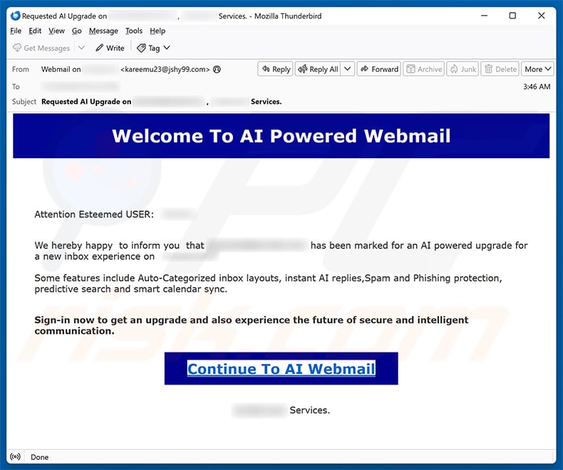 AI Powered Webmail Scam email spam campaign