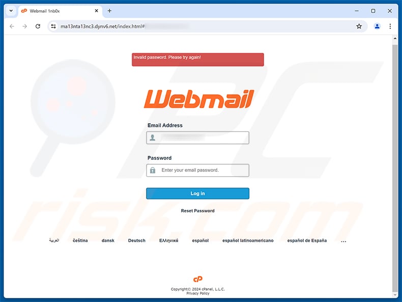 AI Powered Webmail Scam phishing page