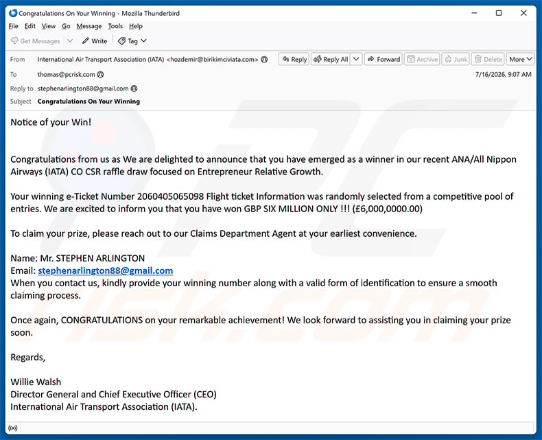 All Nippon Airways Raffle Draw email scam