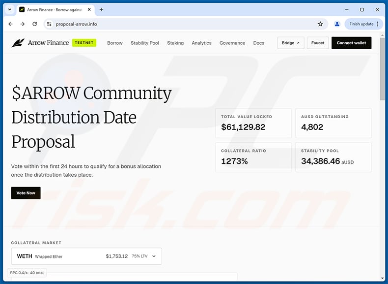 Arrow Finance ($ARROW) Vote Rewards Scam