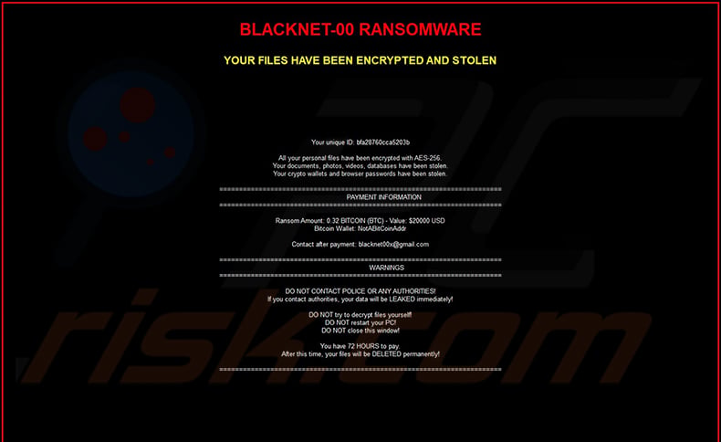 BLACKNET ransomware desktop wallpaper