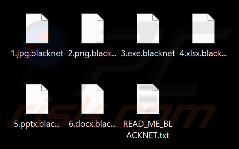 Files encrypted by BLACKNET ransomware (.blacknet extension)