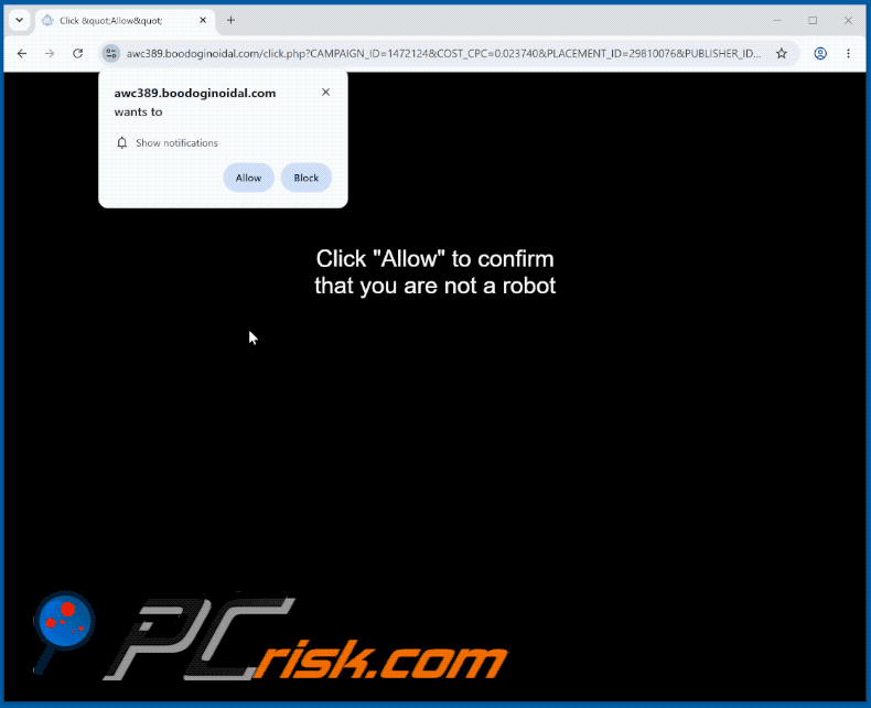 boodoginoidal[.]com website appearance (GIF)