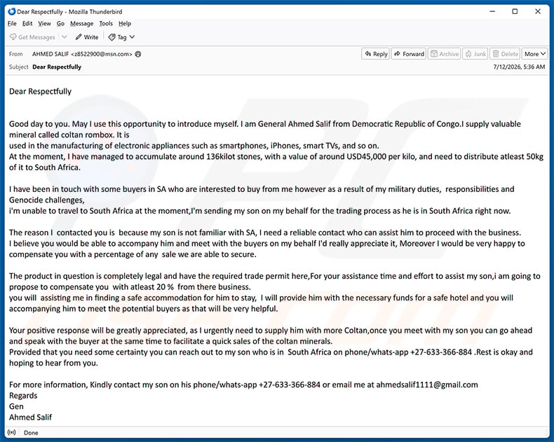 Business Accompany email spam campaign