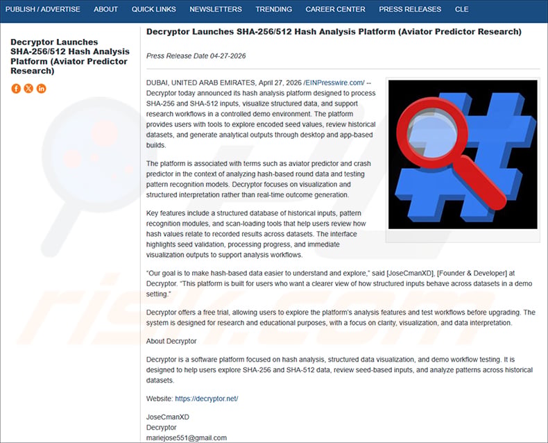 Clipboard Hijacker fake press release syndicated on news sites