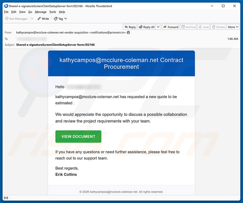 Contract Procurement Email Virus email spam campaign