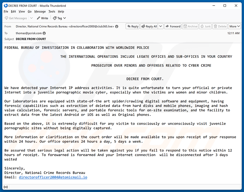 Court Order Against Your Internet Traffic Email Scam (2026-07-22)
