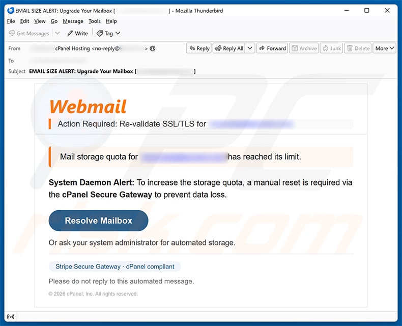 cPanel - Re-validate SSL/TLS email spam campaign