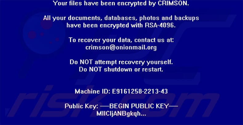 CRIMSON ransomware ransom note (full-screen message)
