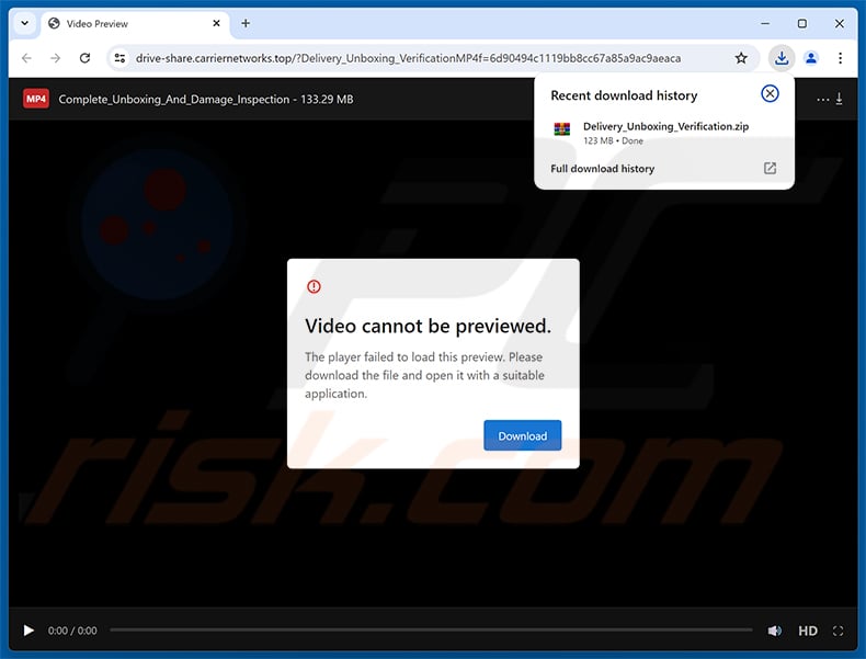 Malicious website promoted through Damaged Package Email Virus spam campaign
