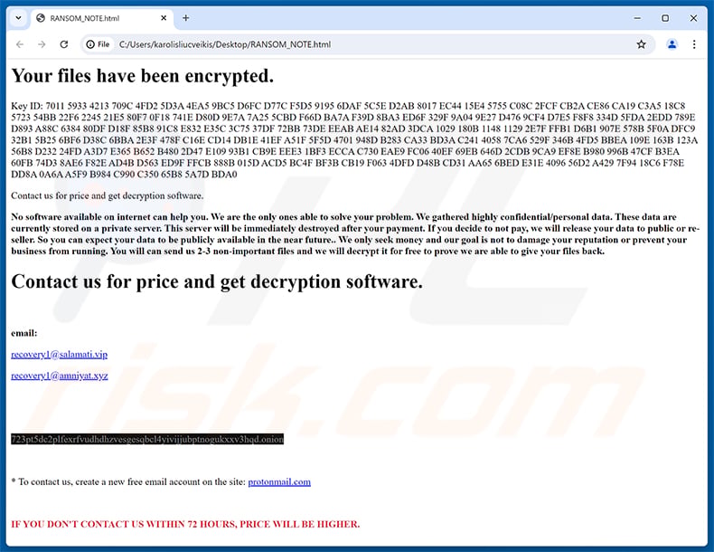 Developer ransomware ransom note (RANSOM_NOTE.html)