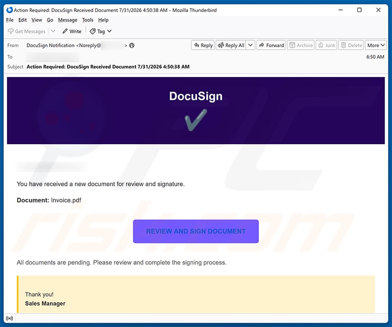 DocuSign Document For Review And Signature Email Scam email spam campaign
