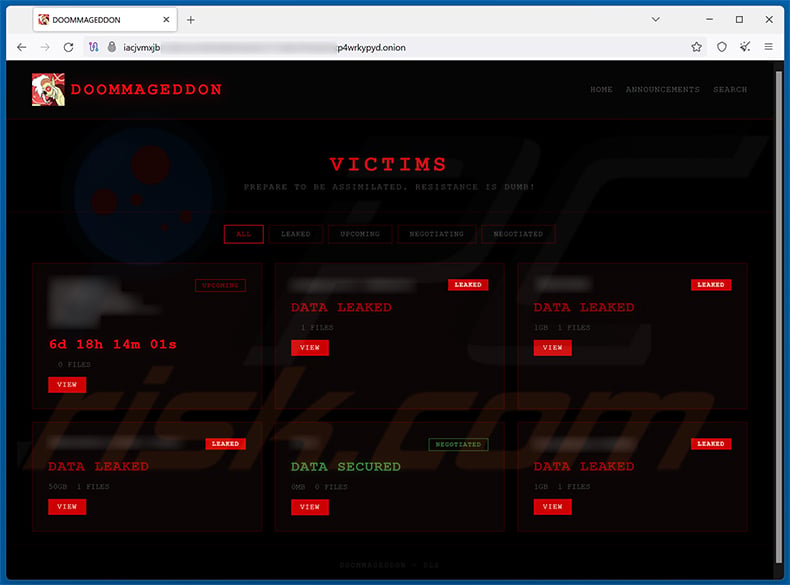 Doommageddon ransomware data leak site