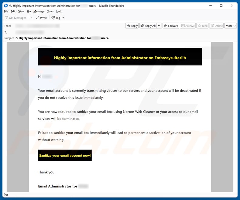 Email Account Is Currently Transmitting Viruses Scam email spam campaign