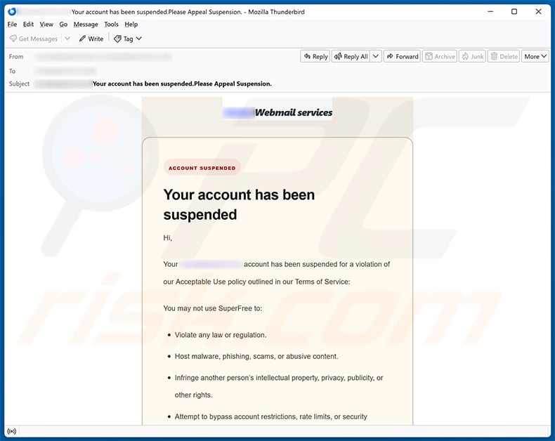 Email Has Been Suspended Due To Policy Violations scam (2026-07-14)