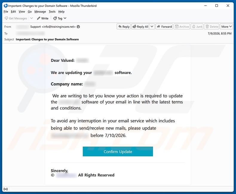 Email Software Update Scam email spam campaign