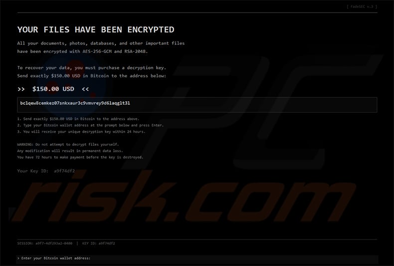 FadeSEC ransomware ransom note (full-screen interactive message)