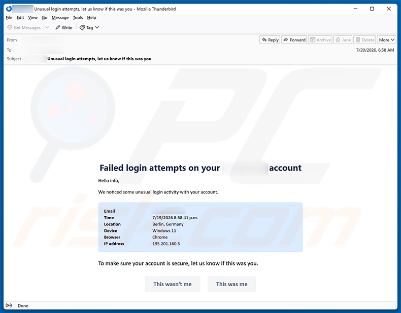 Failed Login Attempt email scam (2026-07-21)