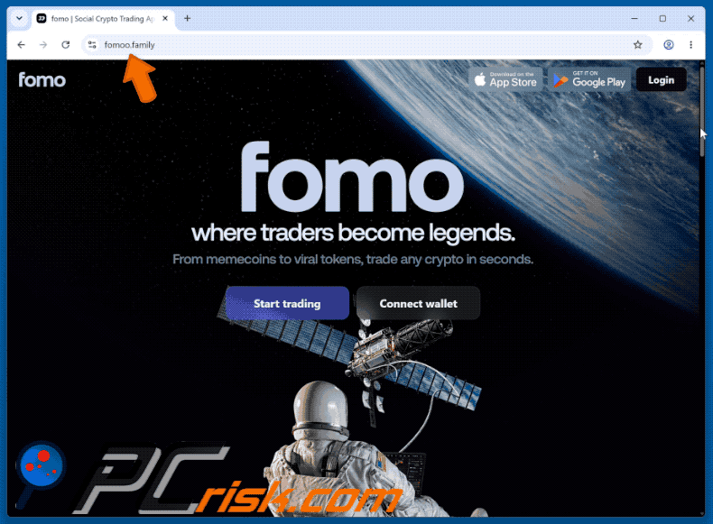 Appearance of Fake Fomo Trading Platform scam (GIF)