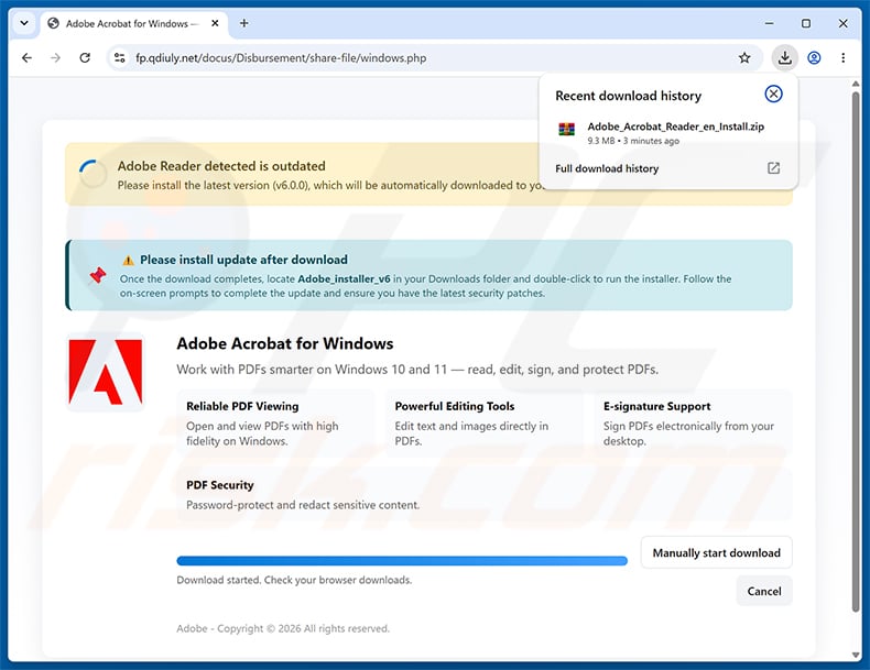 Malicious website promoted through Finance Department Secure Document Email Virus spam campaign