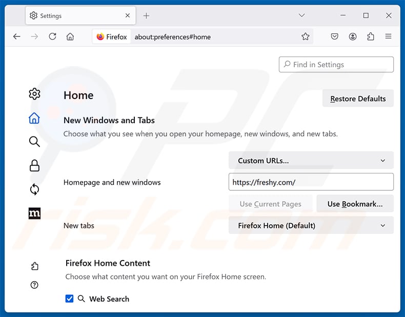 Removing Freshy Search (freshy.com) from Mozilla Firefox homepage