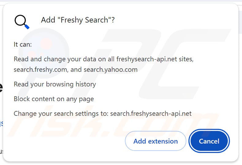 Freshy Search (freshy.com) browser hijacker permissions