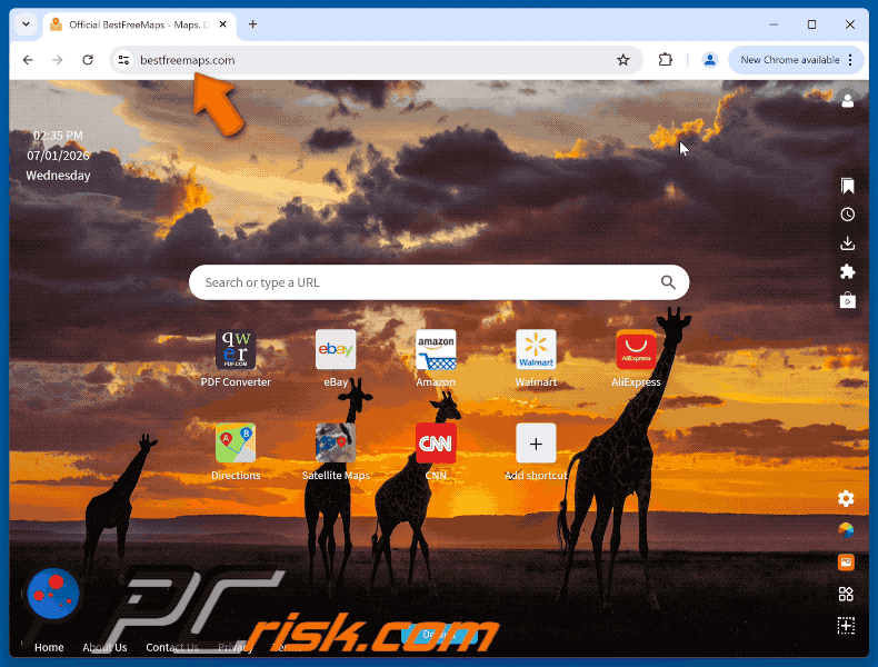 Get Maps & Driving Directions (bestfreemaps.com) browser hijacker redirecting to Yahoo (GIF)