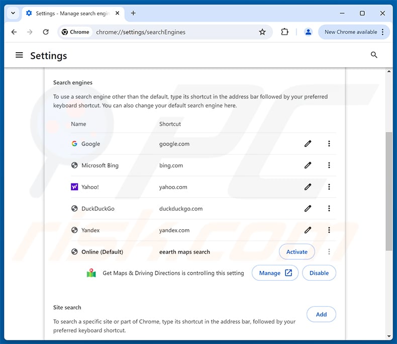 Removing Get Maps & Driving Directions (bestfreemaps.com) from Google Chrome default search engine