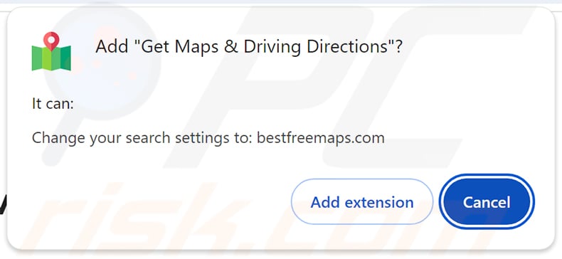 Permissions asked by Get Maps & Driving Directions (bestfreemaps.com) browser hijacker