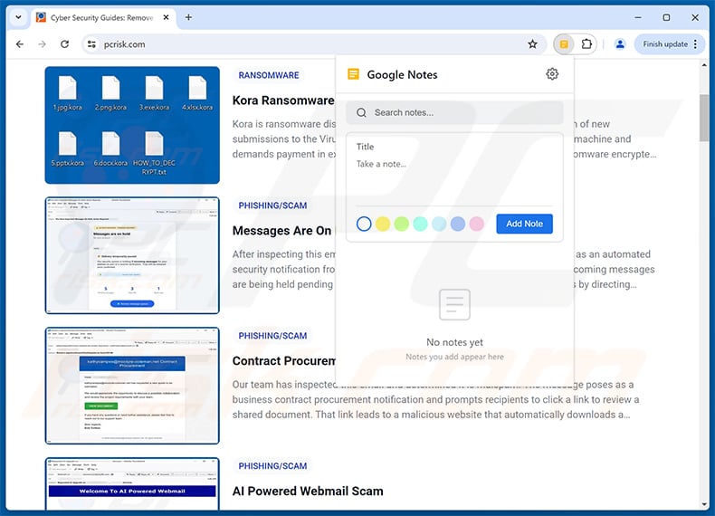Google Notes Crypto Clipper extension in Google Chrome (source mcafee.com)