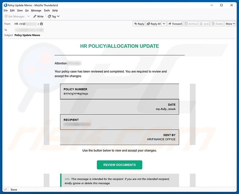 HR POLICY/ALLOCATION UPDATE email spam campaign