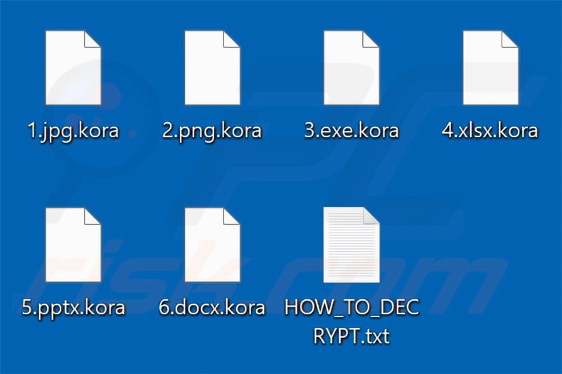 Files encrypted by Kora ransomware (.kora extension)