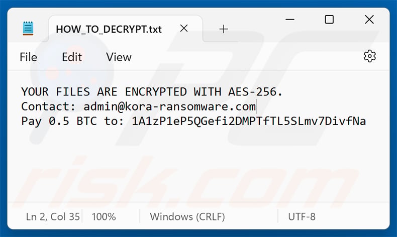 Kora ransomware ransom note (HOW_TO_DECRYPT.txt)
