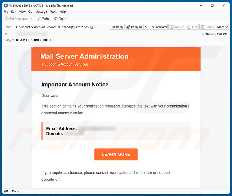 Mail Server Administration Scam email spam campaign