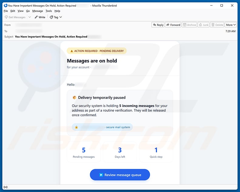 Messages Are On Hold email spam campaign