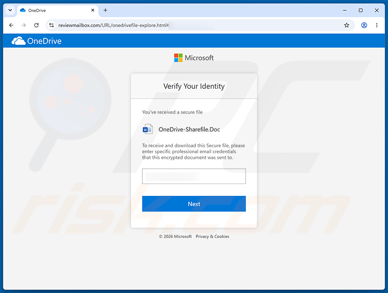 Phishing site promoted via Microsoft OneDrive - Files Shared With You Email Scam (2026-07-21)