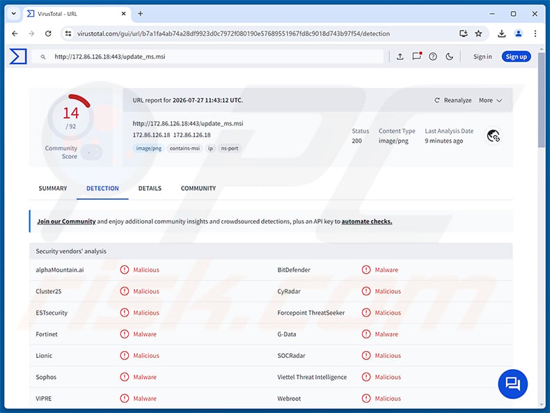 msaRAT RAT detections on VirusTotal