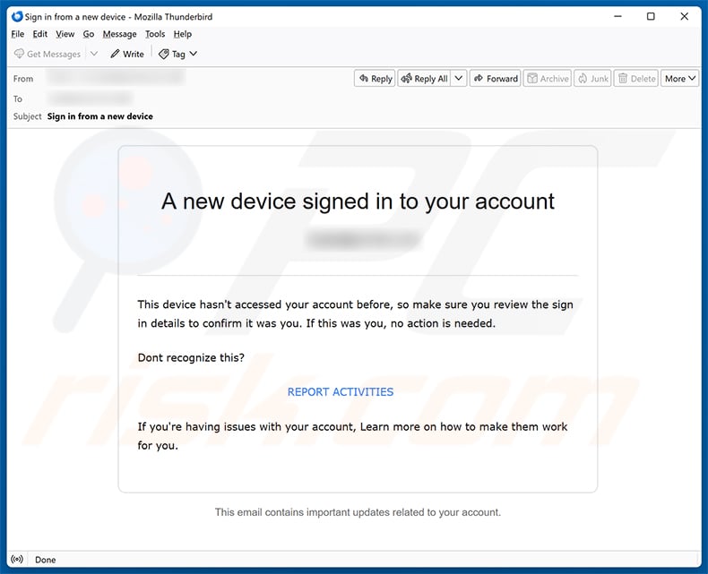New Device Signed In To Your Account Email Scam email spam campaign