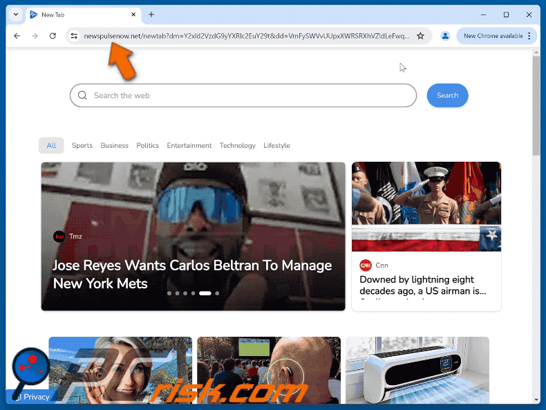 newspulsenow.net browser hijacker redirecting to Yahoo (GIF)