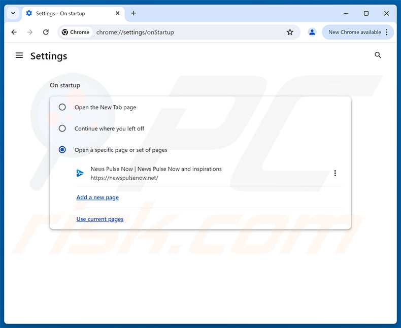 Removing newspulsenow.net from Google Chrome homepage