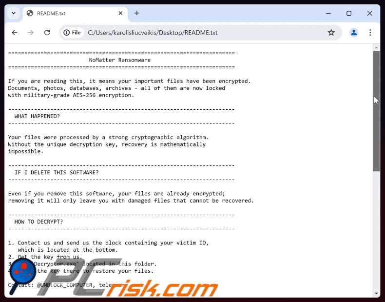NoMatter ransomware ransom note (README.txt)