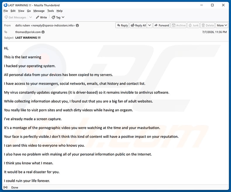 I hacked your operating system email scam