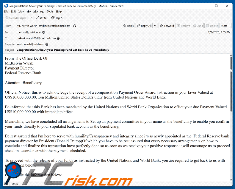 Payment Order Award Email Scam (GIF)