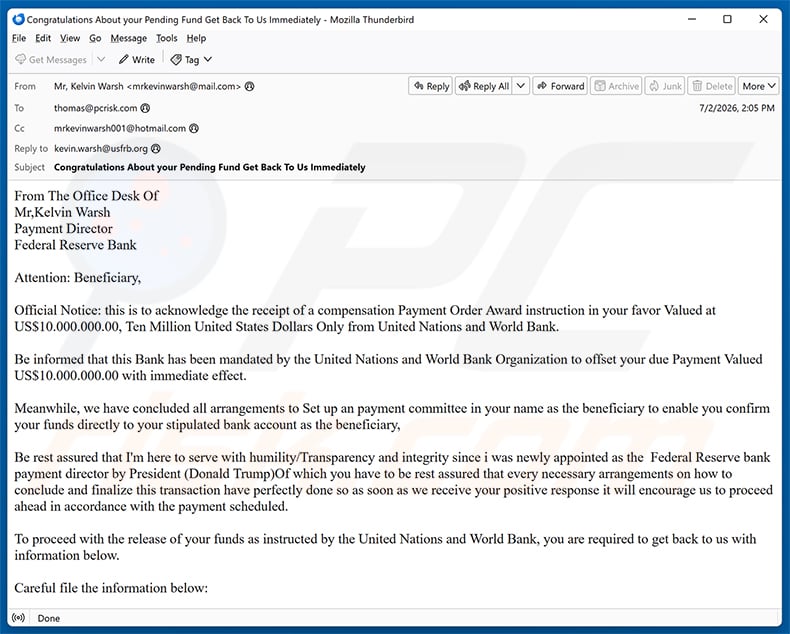Payment Order Award email spam campaign