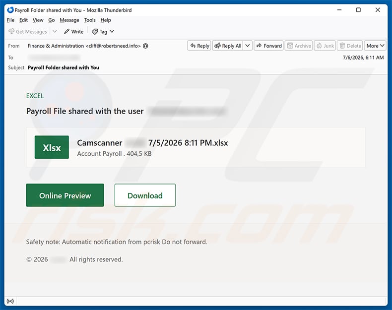 Payroll File Shared email spam campaign