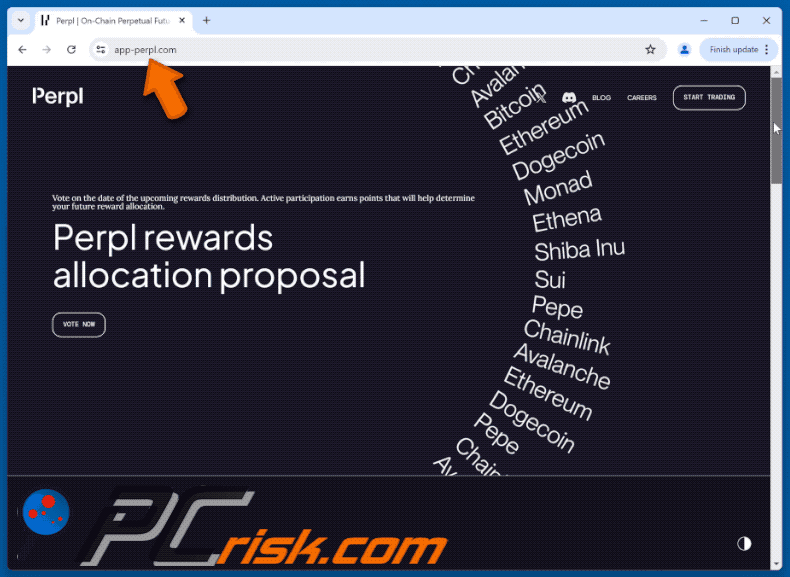Appearance of Perpl Vote Rewards Scam (GIF)