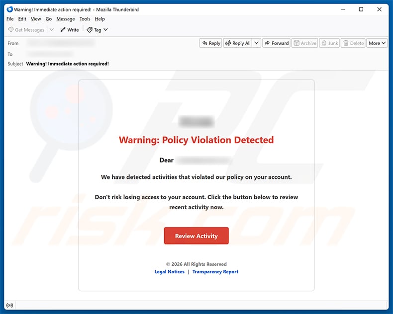 Policy Violation Detected email spam campaign